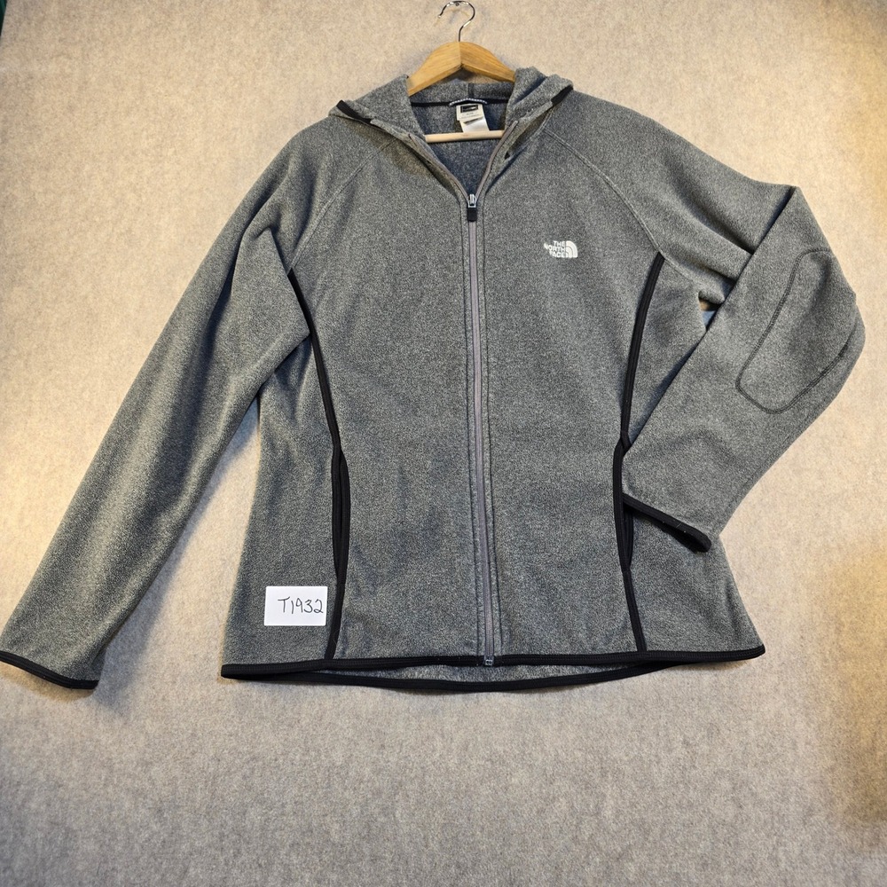 The North Face Womens XL Gray Full Zip Fleece Hoodie Jacket Heathered Charcoal